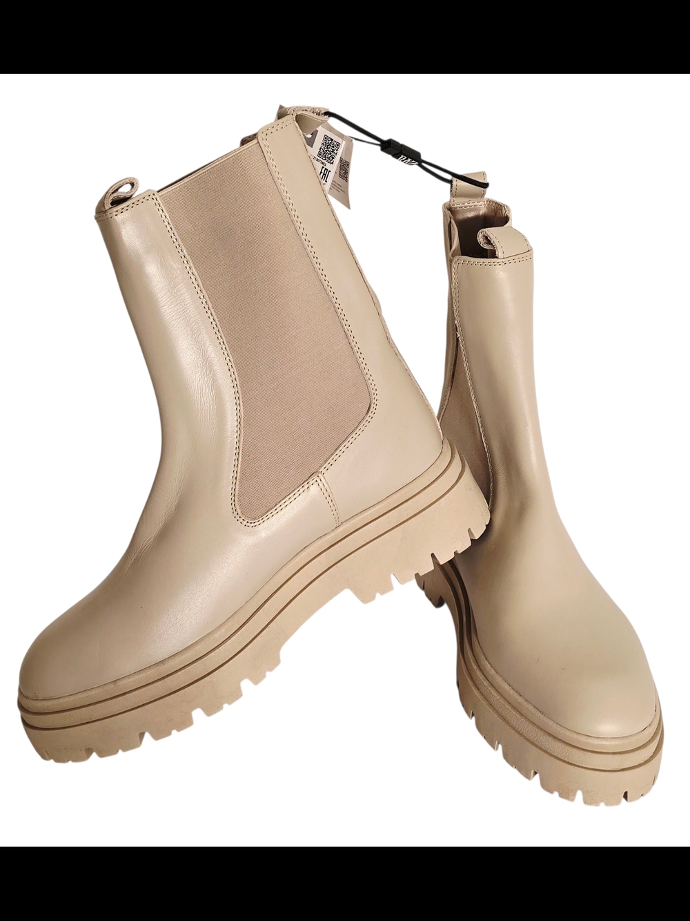 Zara Beige Chelsea Lug Ankle Boots